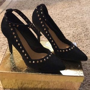 New Studded Black velour like Heels